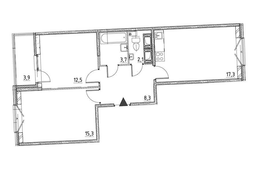 Двухкомнатная квартира в : площадь 61.2 м2 , этаж: 3 – купить в Санкт-Петербурге